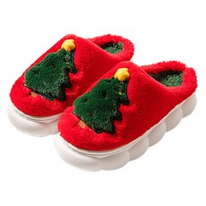 더플로우커머스 크리스마스 플러피 별 포인트 크리스마스 트리 실내화, 레드, 1개