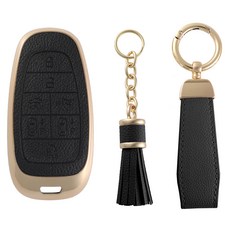 DAEHAN AUTOMOBILE 汽車皮革鑰匙包 現代 7鍵, 黑色, 現代 7鍵/HD-CKAC