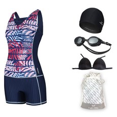 haxst 女款水中有氧運動室內泳衣 SIHTA-W07 + 泳鏡 + 泳帽 + 胸墊 + 塑膠收納袋套組