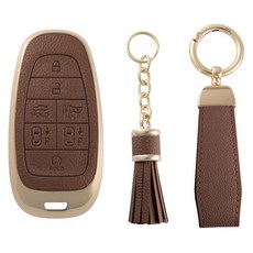 DAEHAN AUTOMOBILE 汽車皮革鑰匙包 現代7鍵, 駝色, 現代 7鍵/HD-CKAC