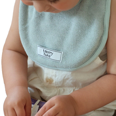 MerryTune 幼兒Logo布標輕柔款圍兜, 鼠尾草綠色, 1個, 1個