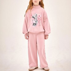 JELISPOON 女童 迪士尼 米妮 愛心點點 貂絨刷毛 上下套裝