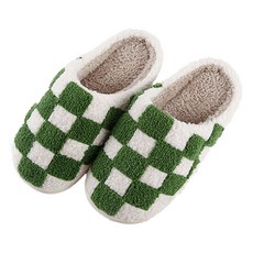 EVER HOUSE 格紋毛絨室內拖鞋, 綠色, 1個