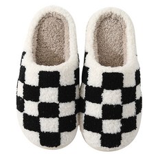 EVER HOUSE 格紋毛絨室內拖鞋, 黑色, 1個