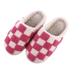 EVER HOUSE 格紋毛絨室內拖鞋, 粉紅色, 1個