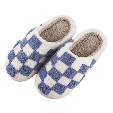 EVER HOUSE 格紋絨毛室內拖鞋, 藍色, 1個