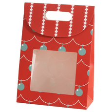 黑樹聖誕透明窗手提盒, 4個, 鈴鐺 紅色