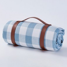 Royhome 特大號加厚防水格紋野餐墊, 鮮豔天空藍