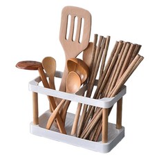 Ttabongoppa 廚房整潔裝飾木質雙格廚具餐具筒 ONESIZE JNH1666, 白色, 1個
