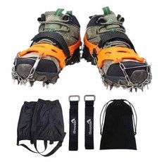 Elmountain 24點鍊條冰爪+束帶+緊身褲套組, 橘色