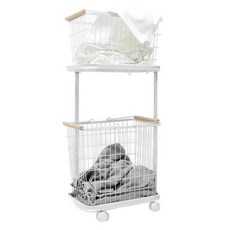 PaN EASY LIFE Easy Life 移動式雙層方形鐵製洗衣籃, 白色