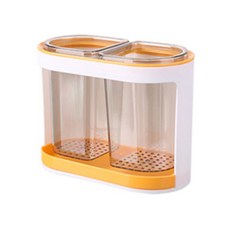 묘먀미 컬러포인트 2구 투명 벽걸이 수저통 FM167, 옐로우, 1개