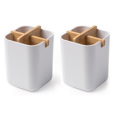 MMMII 木質隔板超迷你多用途餐具筒 FM173, 白色, 2個