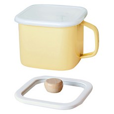 電磁爐用萊姆橄欖方形琺瑯鍋 2.2L + 玻璃鍋蓋組 大 奶油黃, 15.5cm, 1套