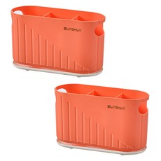 MMMII 塑膠免鑽孔壁掛式分格餐具筒 FM156, 橘色, 2個