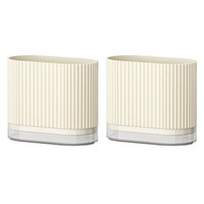 MMMII 簡約直條紋瀝水壁掛式餐具筒 FM155, 2個, 象牙白