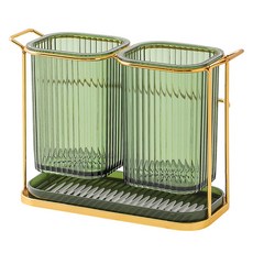 Monde Spot 透明雙格奢華瀝水廚房餐具筒 YY57419, 綠色, 1個