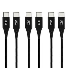 언박싱 우븐 패브릭 C타입- C타입 60w 호환 아이폰 갤럭시 초고속 충전 데이터전송 케이블, 블랙, 3개, 2.4m