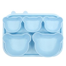 JOONIE 韓國製幼兒用小熊Ecozen副食品餐具餐盤5件組 + 托盤套組, 1套, 藍色