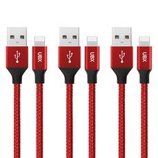 언박싱 아이폰 호환 패브릭 라이트닝 8핀 고속 충전 데이터전송 케이블, 레드, 2m, 3개