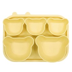 JOONIE 韓國製幼兒用小熊Ecozen副食品餐具餐盤5件組 + 托盤套組, 1套, 奶油色