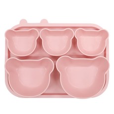 JOONIE 韓國製幼兒用小熊Ecozen副食品餐具餐盤5件組 + 托盤套組, 1套, 粉紅色