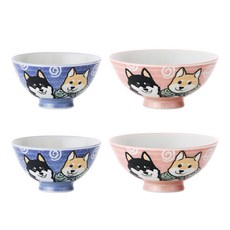 Airindo 飯碗湯碗雙人餐具組, 飯碗2入 + 2號大碗2入, 1套, 微笑狗狗