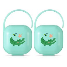 DMIND 便攜式奶嘴衛生收納盒, 2個, 薄荷綠鱷魚