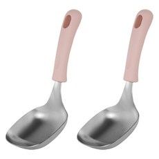 이지실리 方形不鏽鋼料理勺 服務匙, 粉紅色, 2個