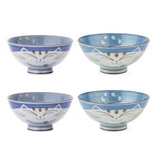 Airindo 飯碗湯碗雙人餐具組, 飯碗2入 + 2號大碗2入, 1套, 飽足貓咪