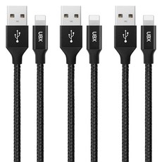 언박싱 라이트닝 8핀 아이폰 호환 패브릭 고속 충전 데이터전송 케이블, 블랙, 0.5m, 3개