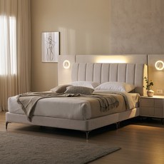 우아미 선 호텔식 조명 패브릭 침대 프레임 SS + 매트리스 미디엄소프트 S + 사이드패널2 세트 방문설치, 아이보리