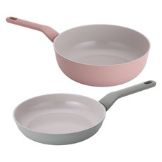 라체나 인덕션 세라믹 코팅 프라이팬 + 궁중팬 세트 2개, 민트(프라이팬), 핑크(궁중팬), 1세트, 프라이팬 28cm + 궁중팬 30cm