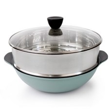 dellago Awesome 派對炒鍋 + 鍋蓋 + 單層蒸籠套組 綠色, 1套, 28cm