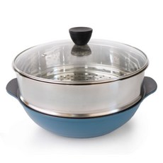 dellago Awesome 派對炒鍋 + 鍋蓋 + 單層蒸籠組 藍色, 1套, 28cm