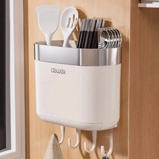 瑪德布蒂 廚房壁掛式掛鉤餐具筒, 銀色, 1個