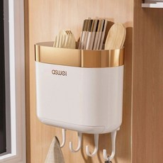 瑪德布蒂 廚房壁掛式掛鉤餐具筒, 金色, 1個