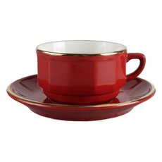 Apilco Flora Bulphe杯 + 杯碟組, 紅色, 1套