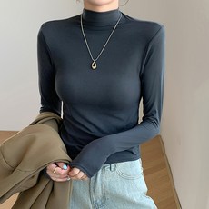 엘쏘 여성용 에센셜 기모 모크넥 긴팔 보온 티셔츠