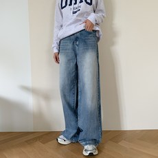 토마토팩토리 여성용 뮤린 빈티지 워싱 벌룬 와이드 데님 팬츠 롱