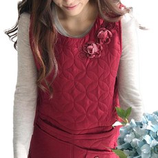 HANSGALLERY 冬季花朵絎縫刷毛鋪棉圍裙背心 Free Size, 紅色, 1個