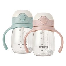 마더케이 유아용 허그 추 빨대컵 2종 세트, 210ml, 1세트, 핑크베이지 + 민트