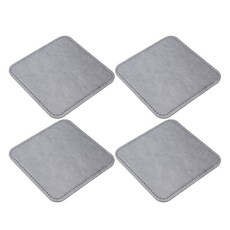 Petit Yang 簡約方形人造皮革杯墊, 灰色, 4個