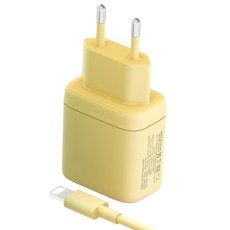 GOBUKEE 25W PD PPS 2孔超高速多功能充電器 + 充電線組合 C to 8 Pin, 1套, 黃色