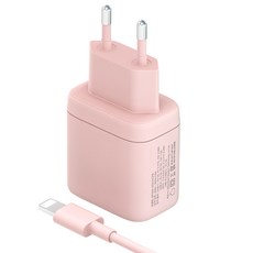 고부기 25W PD PPS 2포트 초고속 멀티 충전기 + 충전 케이블 세트 C to 8 Pin, 핑크 × 1세트, 1세트