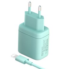 GOBUKEE 25W PD PPS 2孔超高速多功能充電器 + 充電線組合 C to 8 Pin, 1套, 薄荷綠