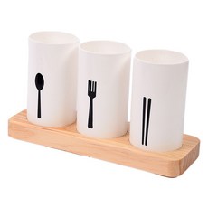 MotherBoutique 木質底座圓形瀝水餐具筒 AE20562, 白色, 1個