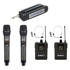 비맥스 4채널 무선 핸드 헤드셋 마이크 4대 동시사용 세트, BXM-J9404HB, 혼합색상