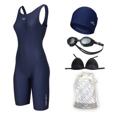 HEST 女性用五分半連身U字型室內泳衣 HTB-W17 + 泳鏡 HTB-GGK17 + 泳帽 HTB-CF01 + 胸墊 + PVC收納袋套組