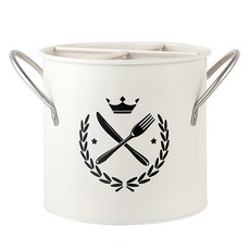 瑪德布띠 圓形4格鋼製多用途餐具收納筒 AE20619, 白色, 1個